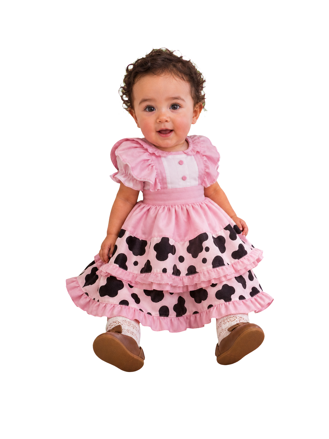 Neta pequena com vestido rosa de fazendinha